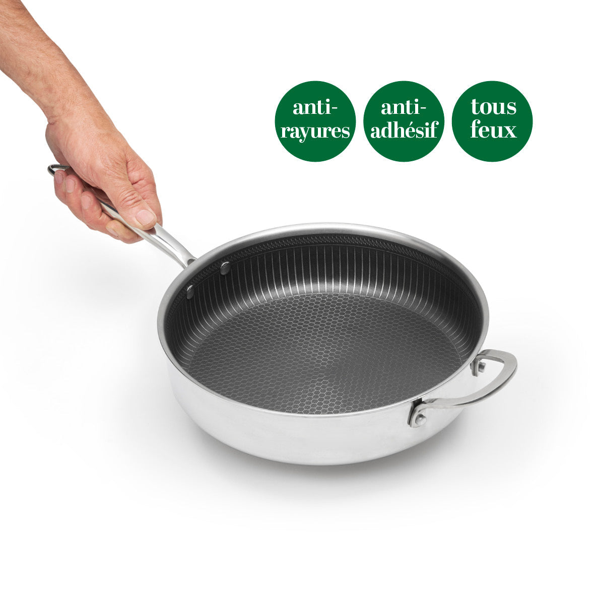 24CM Non-Stick Stainless Steel Frying Pan with Honeycomb Coating