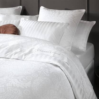 Pillowcase(s) cotton satin Jacquard woven - Arles White