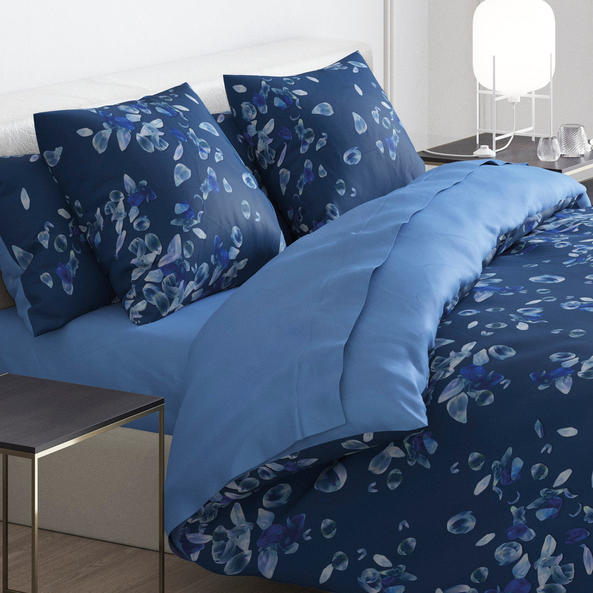 Duvet cover + pillowcase cotton satin - Aurore Blue