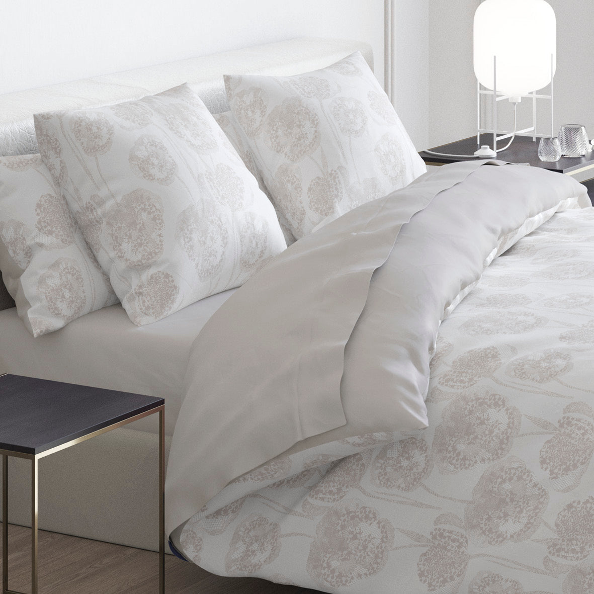 Duvet cover + pillowcase(s) cotton satin - Lace Taupe