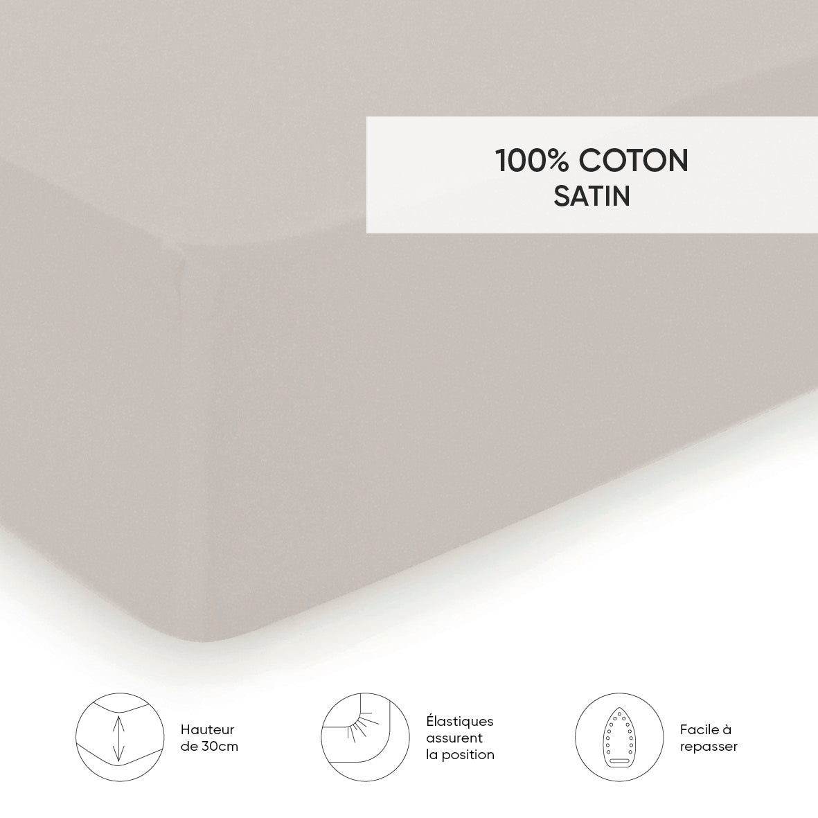 Fitted sheet cotton satin - Uni Taupe