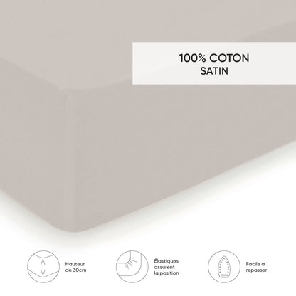 Fitted sheet cotton satin - Uni Taupe