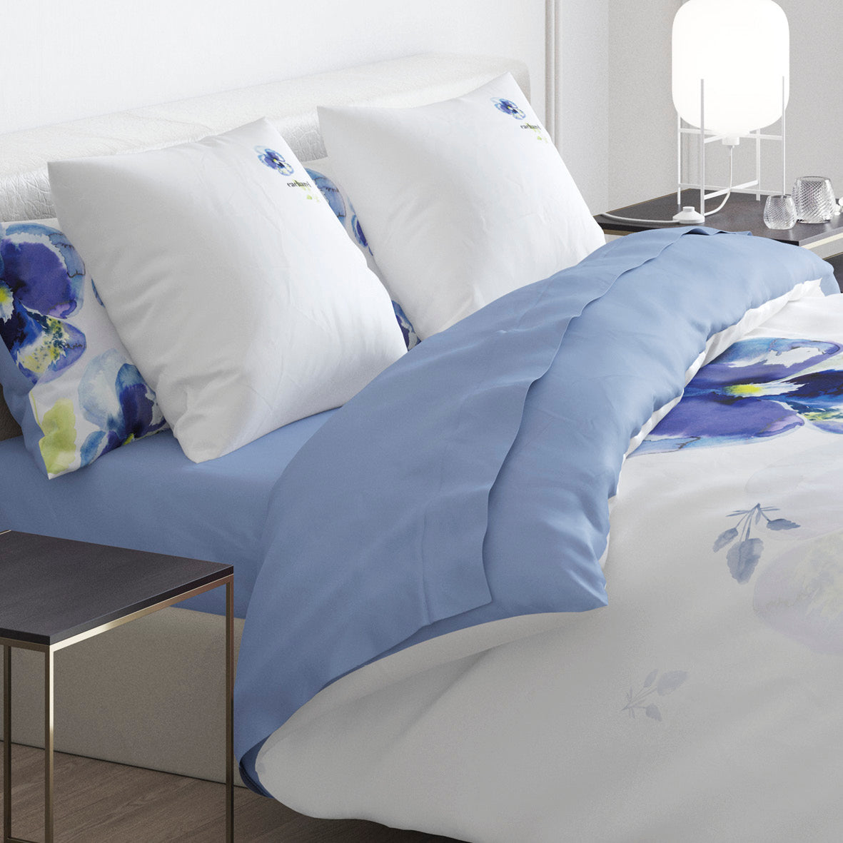 Duvet cover + pillowcase(s) cotton satin - Pansy White