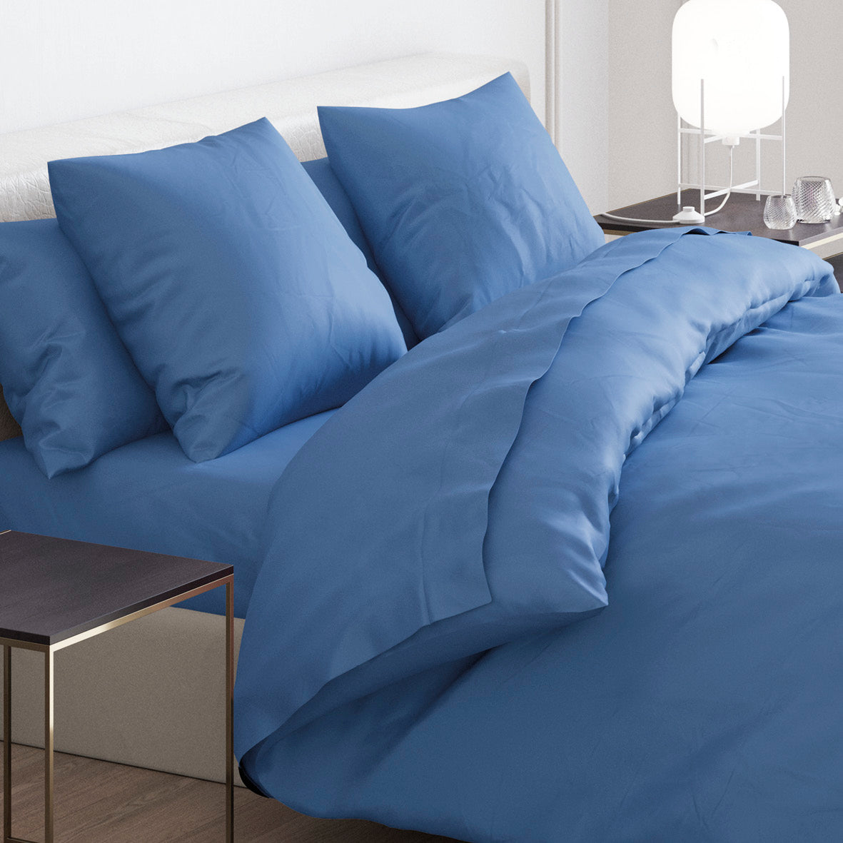 Duvet cover + pillowcase(s) cotton satin - Uni Blue