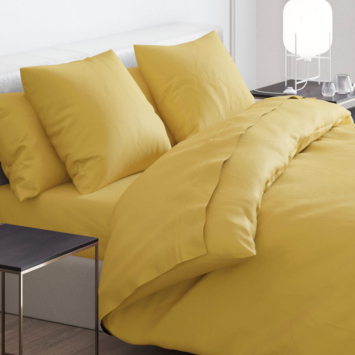 Duvet cover + pillowcase(s) cotton satin - Uni Ochre