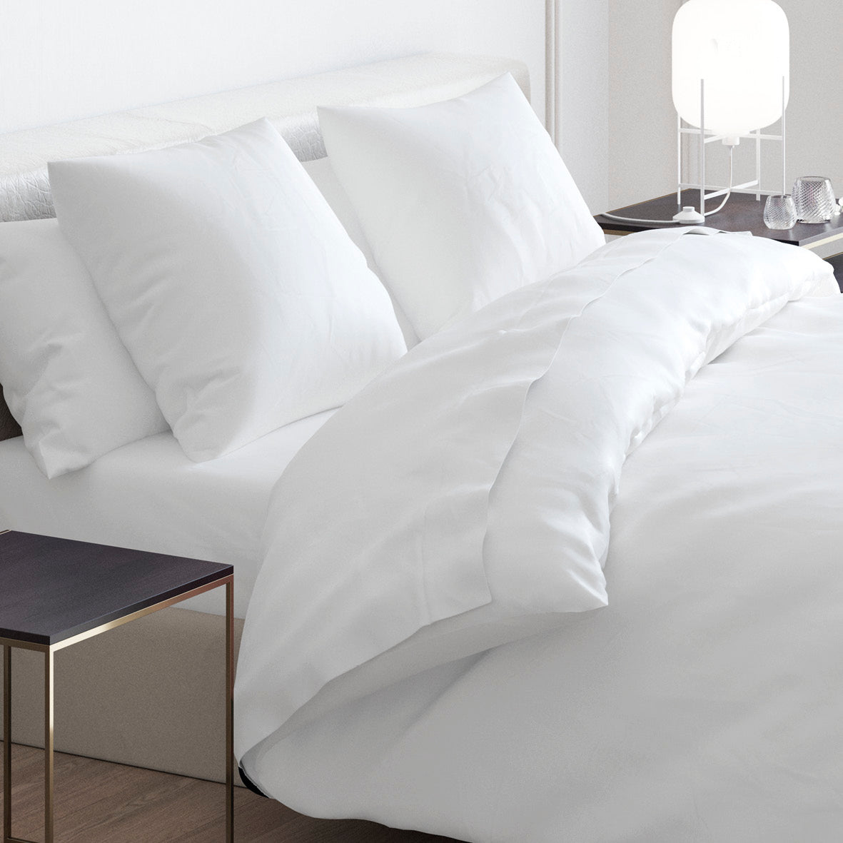 Duvet cover + pillowcase(s) cotton satin - Uni White