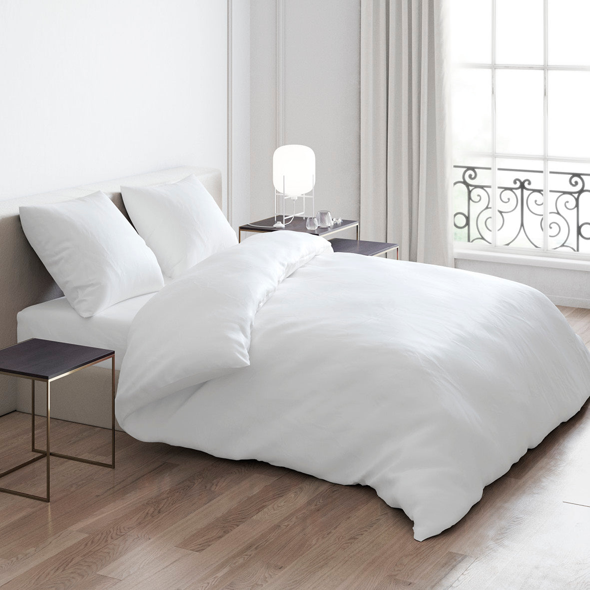 Duvet cover + pillowcase(s) cotton satin - Uni White