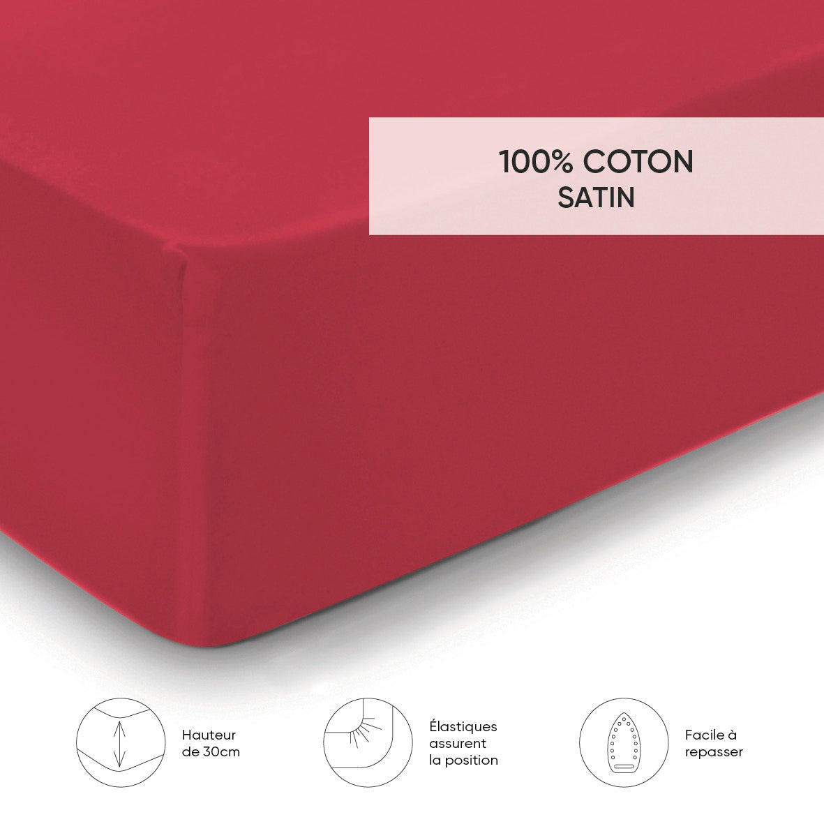 Fitted sheet cotton satin - Uni Raspberry red