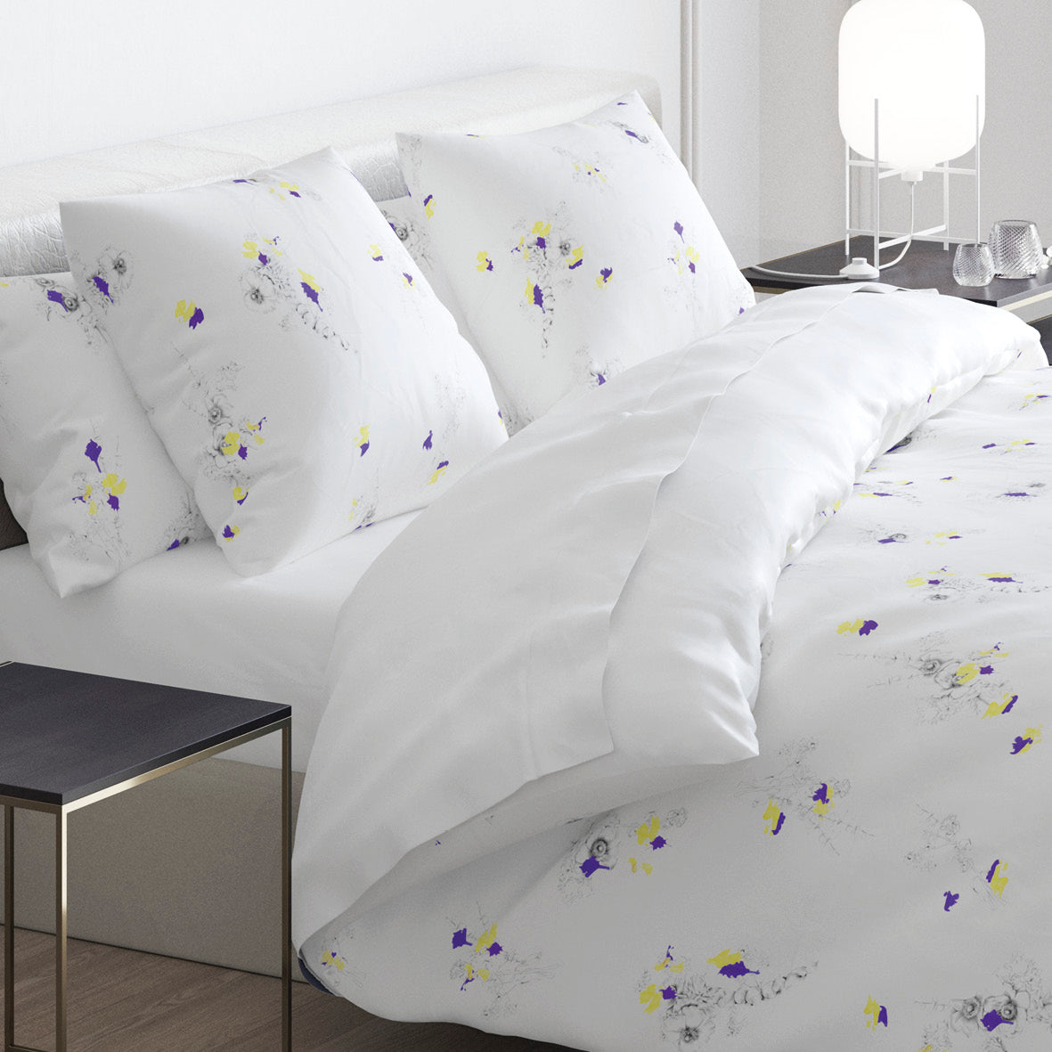 Duvet cover + pillowcase(s) cotton satin - Esquisse Floral White