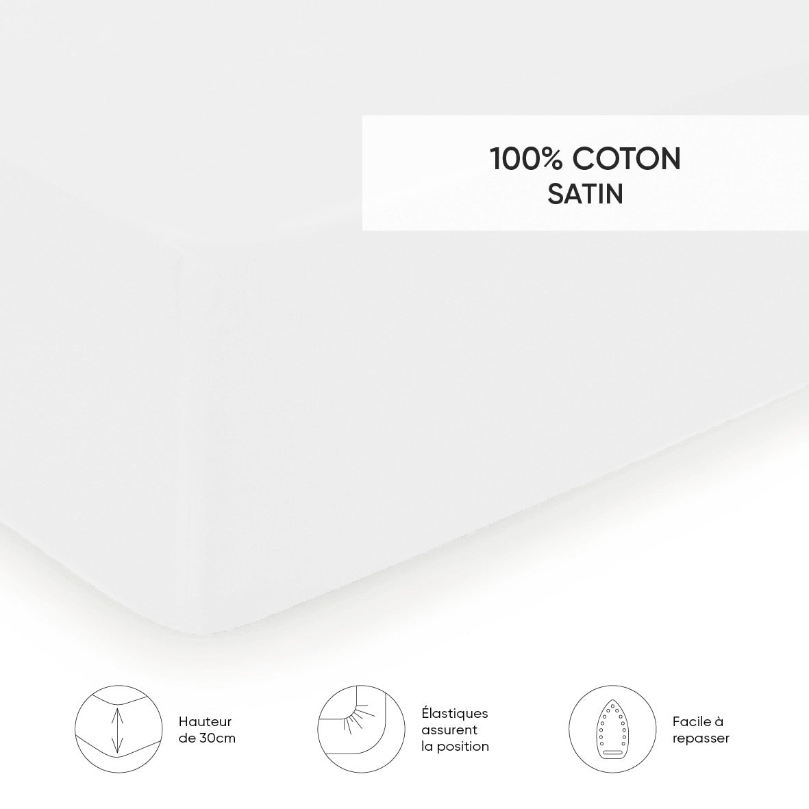 Fitted sheet cotton satin - Uni White