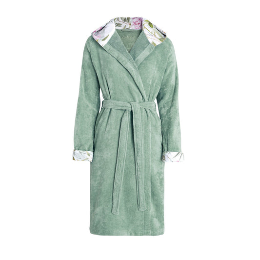 Hooded bathrobe - Jardin de roses Green