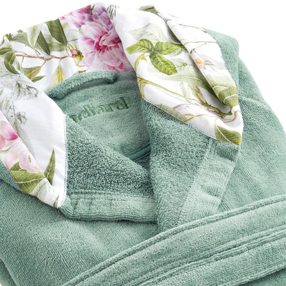 Hooded bathrobe - Jardin de roses Green