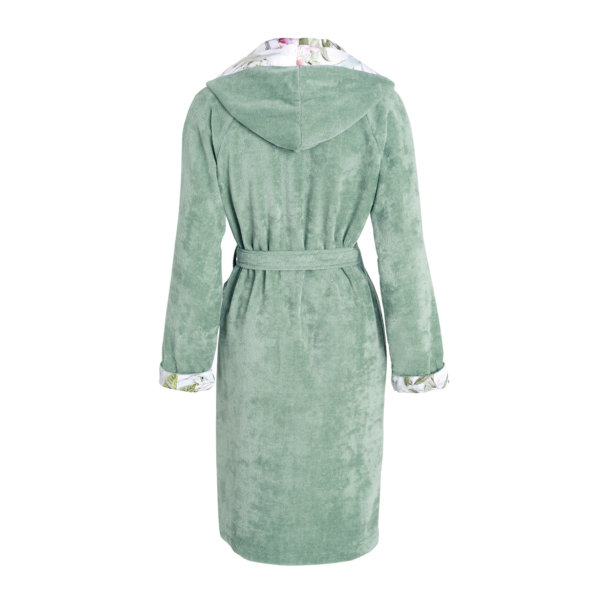 Hooded bathrobe - Jardin de roses Green