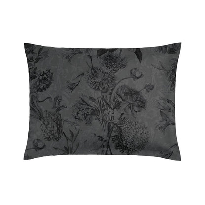 Set of 2 pillowcases cotton satin - Flore noir/gris 50 x 70 cm