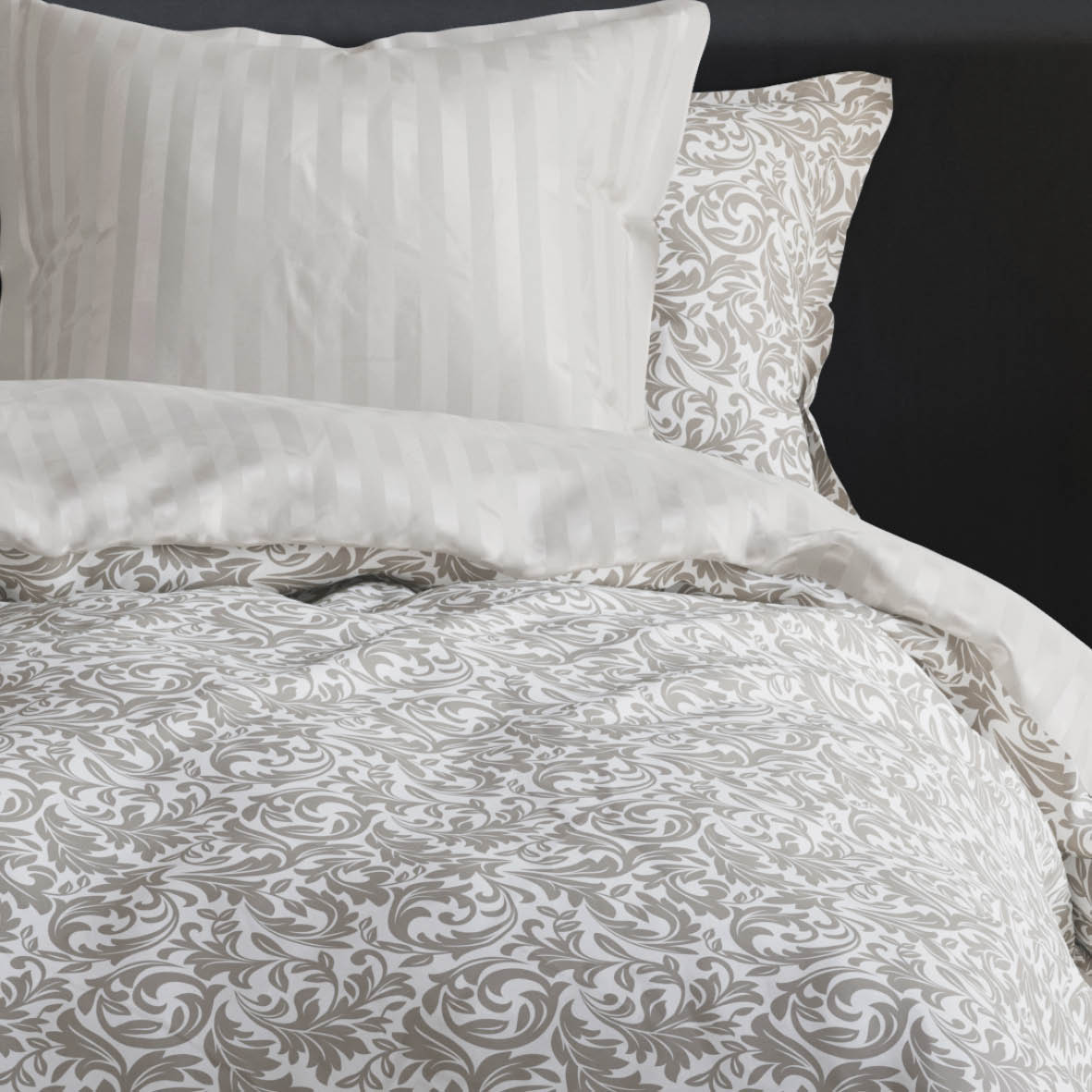 Duvet cover + pillowcase(s) cotton satin - Romanesque Taupe