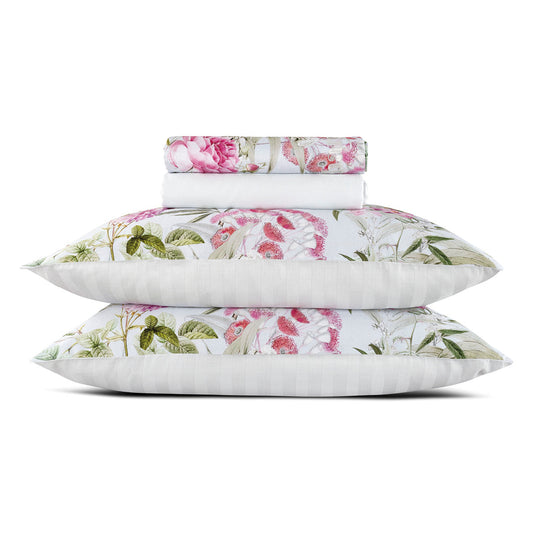 Set of sheets : fitted sheet, flat sheet, pillowcase(s) in cotton satin - Jardin de roses Thyme Green Drap plat : 230 x 290 cm Drap-housse : 170 180 x 190 200 cm