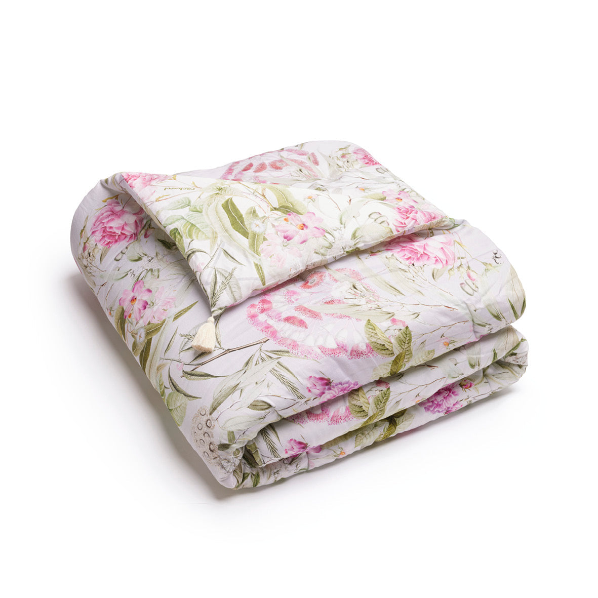 Quilt with tassels - Jardin de roses White/Thyme green