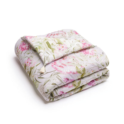 Quilt with tassels - Jardin de roses White/Thyme green