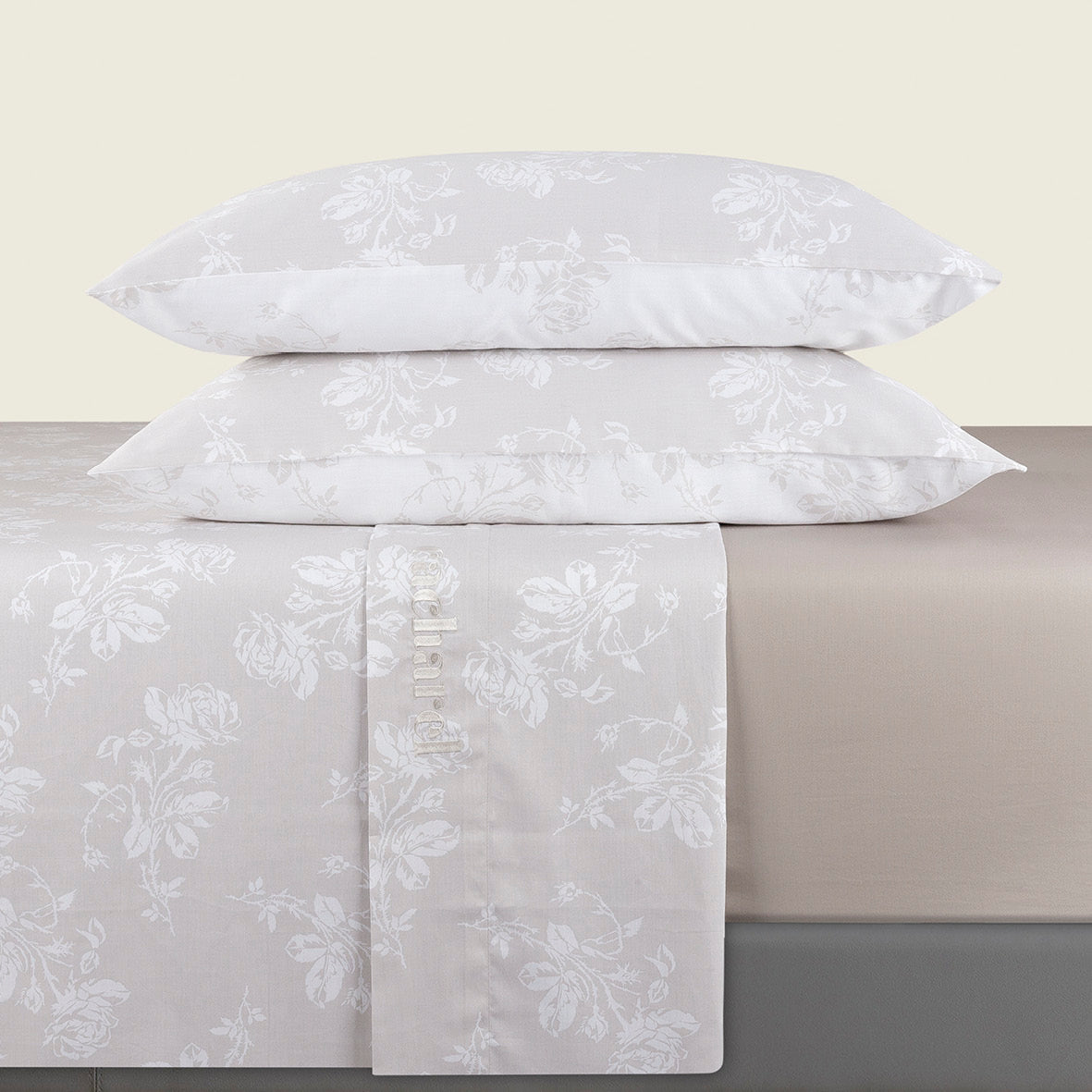 Sheet set : fitted sheet, flat sheet, pillowcase(s) in satin cotton - Roses taupe