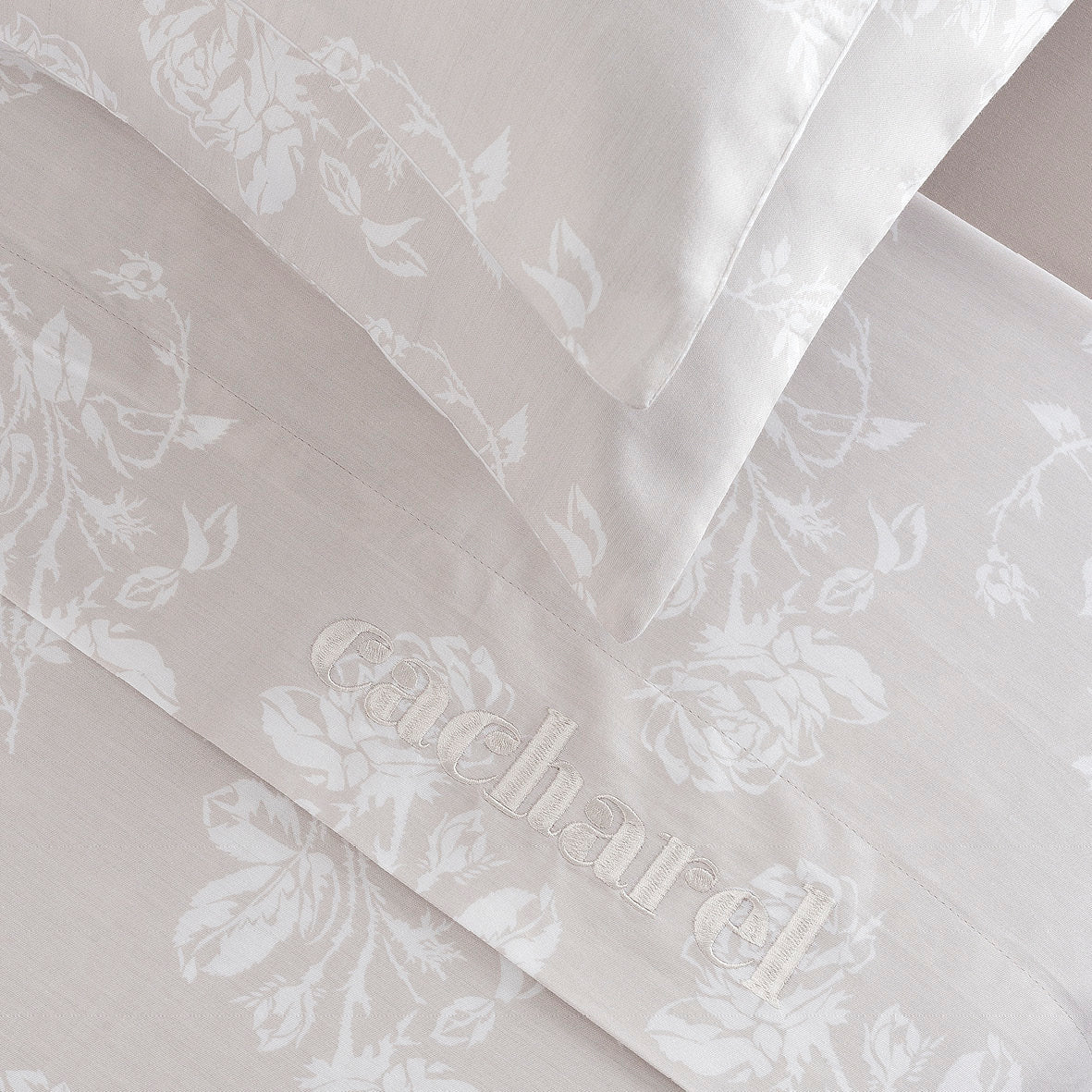 Sheet set : fitted sheet, flat sheet, pillowcase(s) in satin cotton - Roses taupe