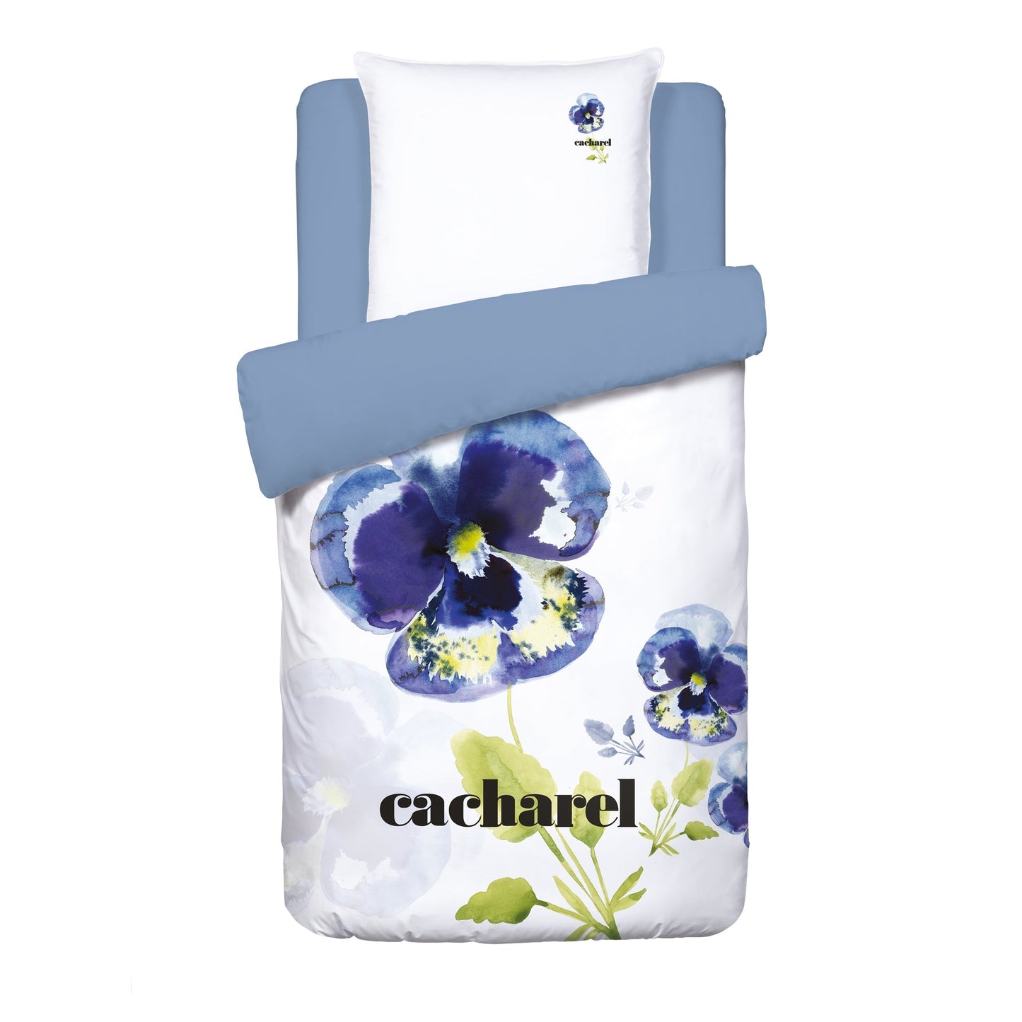 Duvet cover + pillowcase(s) cotton satin - Pansy White 155 x 220 cm + 80 x 80 cm