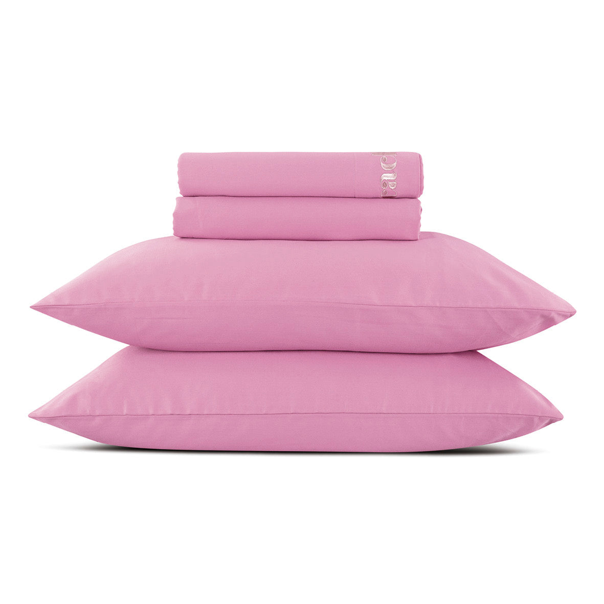 Sheet set : fitted sheet, flat sheet, pillowcase(s) in satin cotton - Uni pink 200 x 30 cm