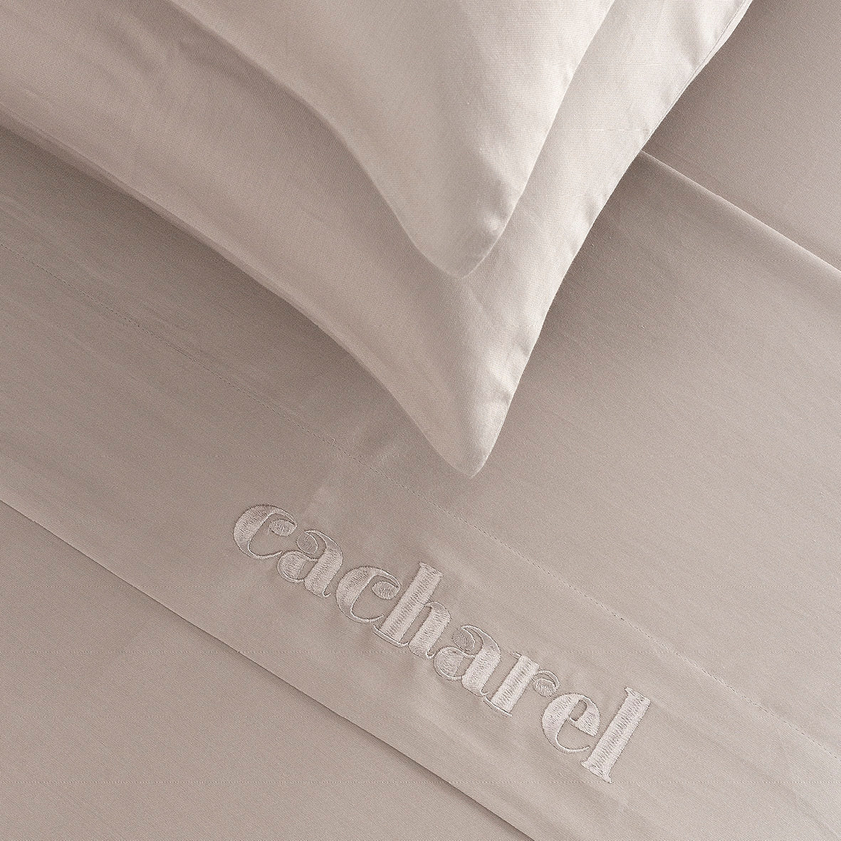 Sheet set : fitted sheet, flat sheet, pillowcase(s) in satin cotton - Uni taupe