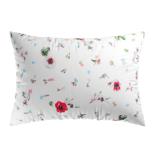 Set of 2 pillowcases cotton satin - Herbier Solair Floral Raspberry red