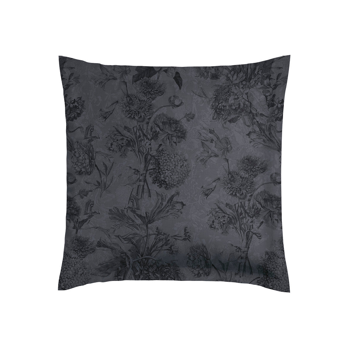 Set of 2 pillowcases cotton satin - Flore noir/gris