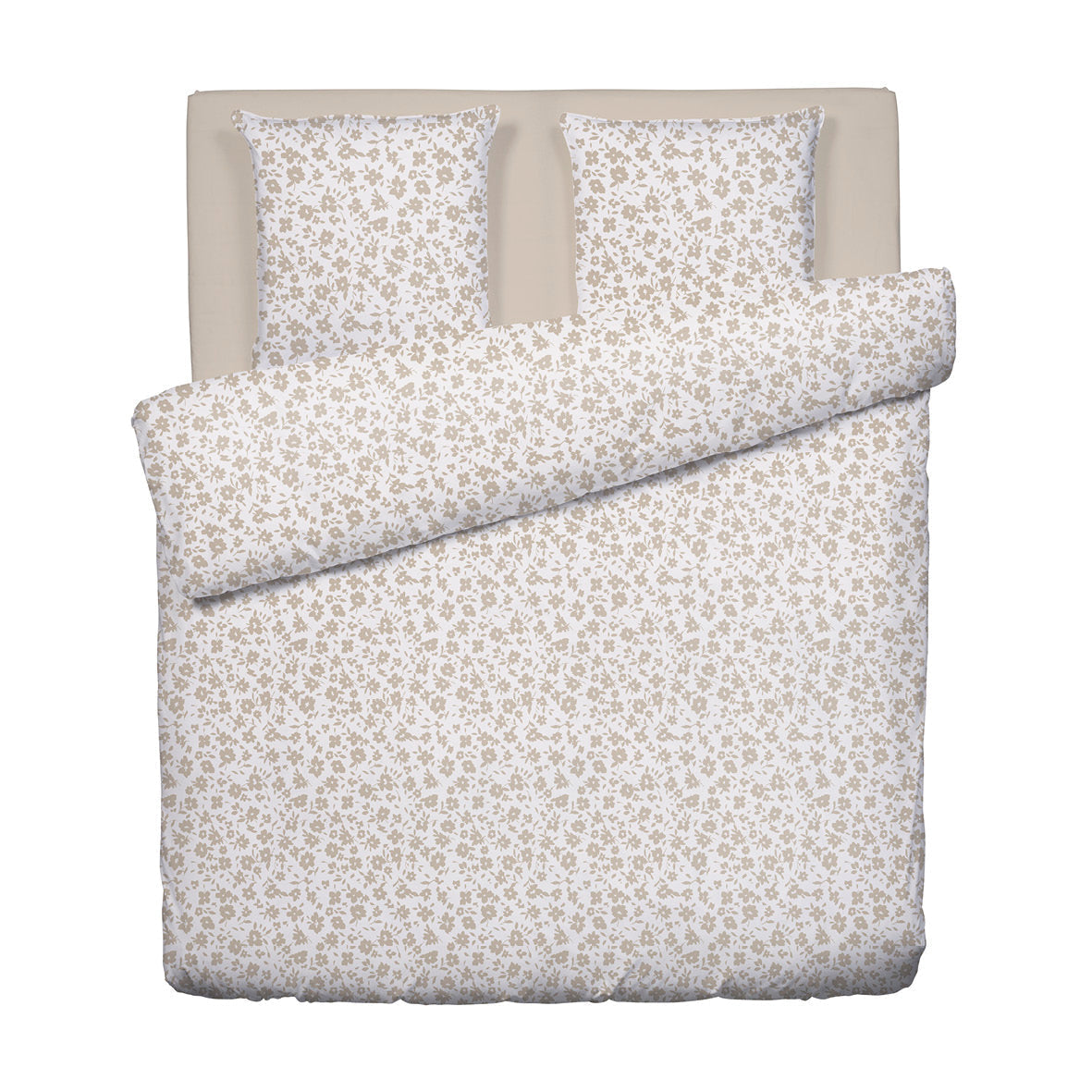 Duvet cover + pillowcase(s) cotton satin - Eglantine White / Taupe