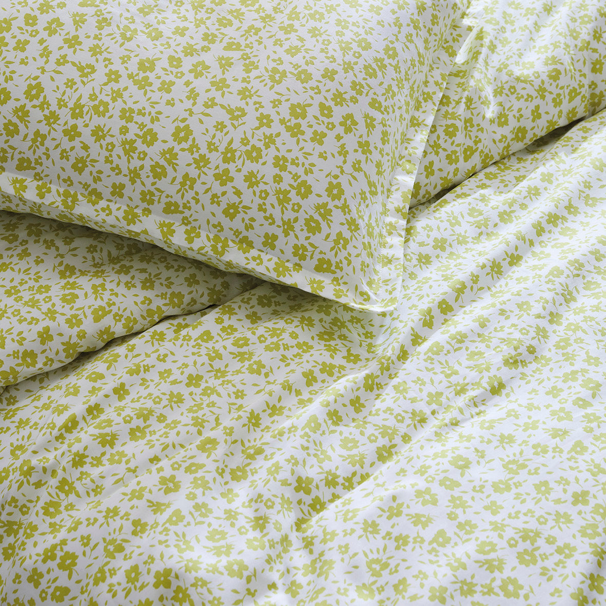 Pillowcase(s) cotton satin - Eglantine White / Lime