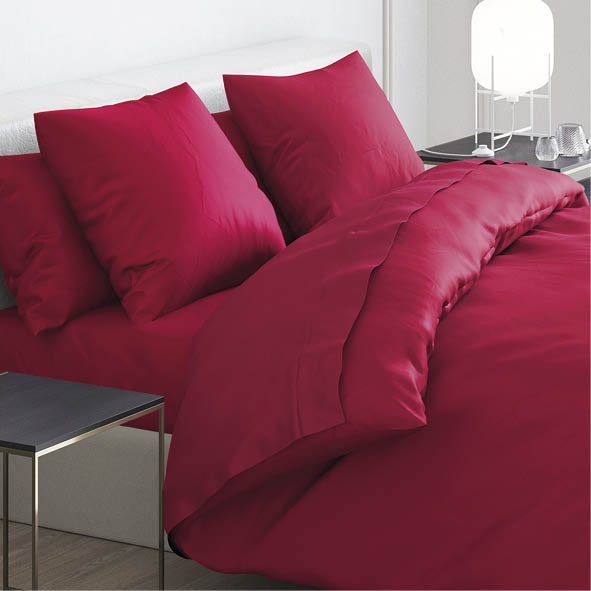 Duvet cover + pillowcase(s) cotton satin - Uni Red