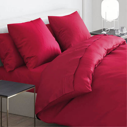 Duvet cover + pillowcase(s) cotton satin - Uni Red