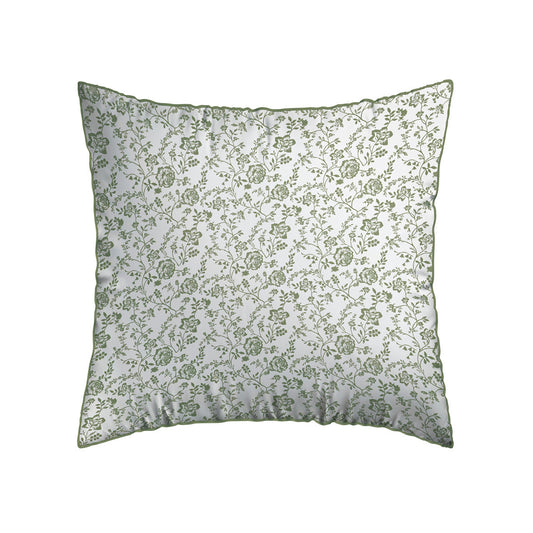 Pillowcase(s) cotton satin - Floraison de Roses White / Green 2 x (63 x 63 cm)