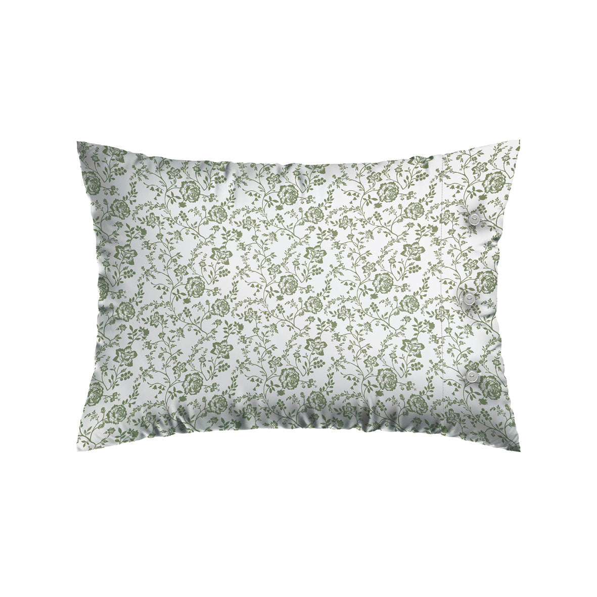 Pillowcase(s) cotton satin - Floraison de Roses White / Green 2 x (50 x 70 cm)