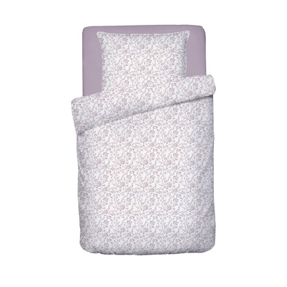 Duvet cover + pillowcase baby in cotton satin - Floraison de Roses white / lavender