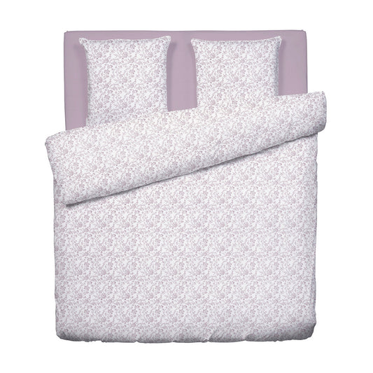 Duvet cover + pillowcase(s) cotton satin - Floraison de Roses White / Lavender