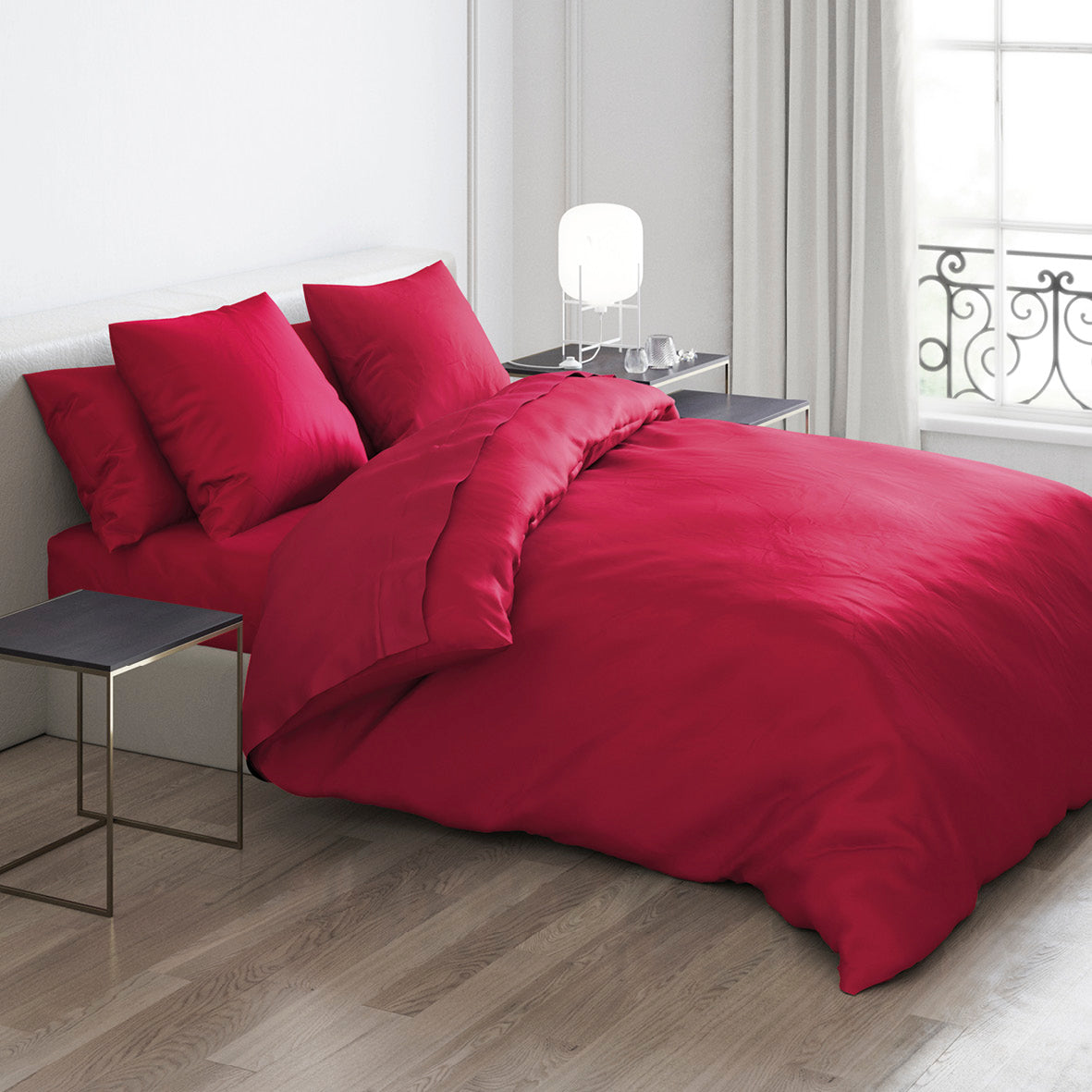 Pillowcase(s) cotton satin - Uni Red