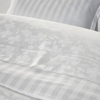 Duvet cover + pillowcase(s) cotton satin - Jacquard woven - Petites Fleurs white