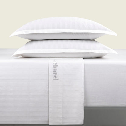 Sheet set : fitted sheet, flat sheet, pillowcase(s) in satin cotton - Jacquard woven - Dobby stripe white