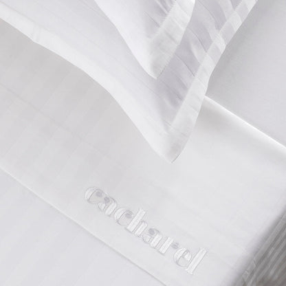 Sheet set : fitted sheet, flat sheet, pillowcase(s) in satin cotton - Jacquard woven - Dobby stripe white