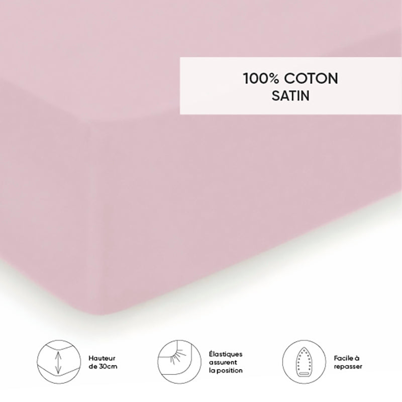 Fitted sheet cotton satin - Uni Light pink