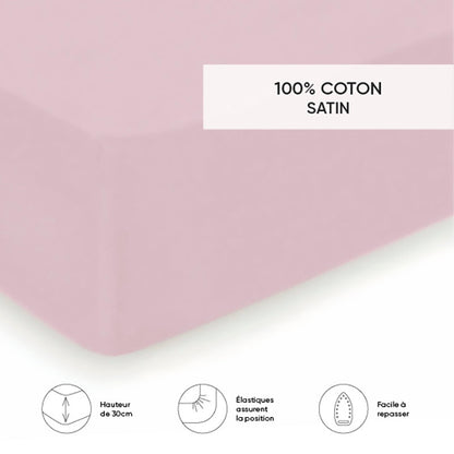 Fitted sheet cotton satin - Uni Light pink