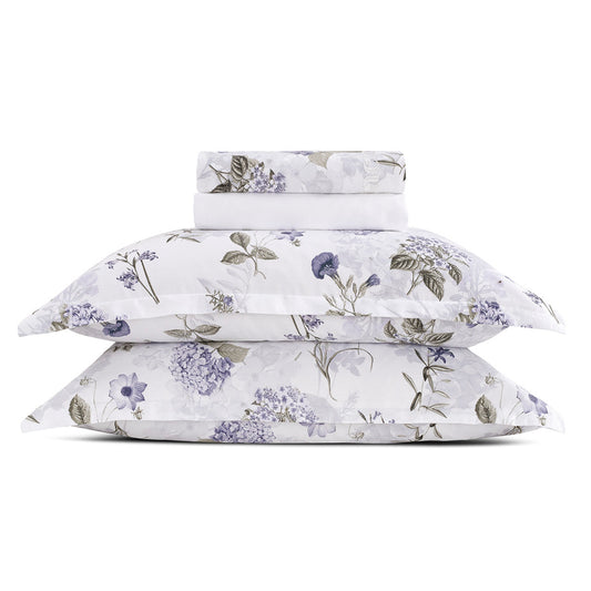 Sheet set : fitted sheet, flat sheet, pillowcase(s) in satin cotton - Fleurs Passion white