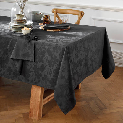 Tablecloth - Jacquard woven - Petites Fleurs dark grey