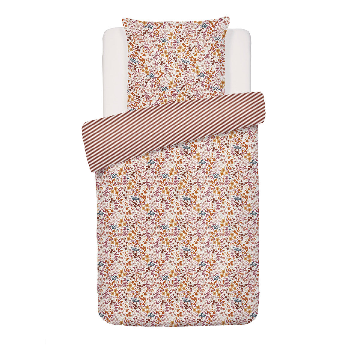 Duvet cover + pillowcase(s) cotton satin - Fleurs des Champs Burgundy 140 x 200 cm + 63 x 63 cm