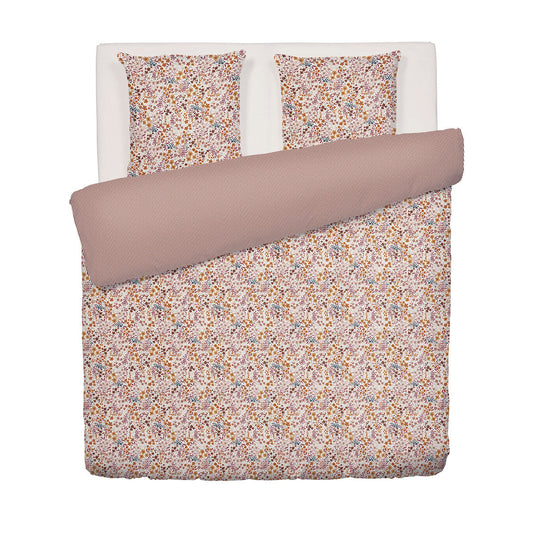 Duvet cover + pillowcase(s) cotton satin - Fleurs des Champs Burgundy 260 x 240 cm + 2 x (63 x 63 cm)