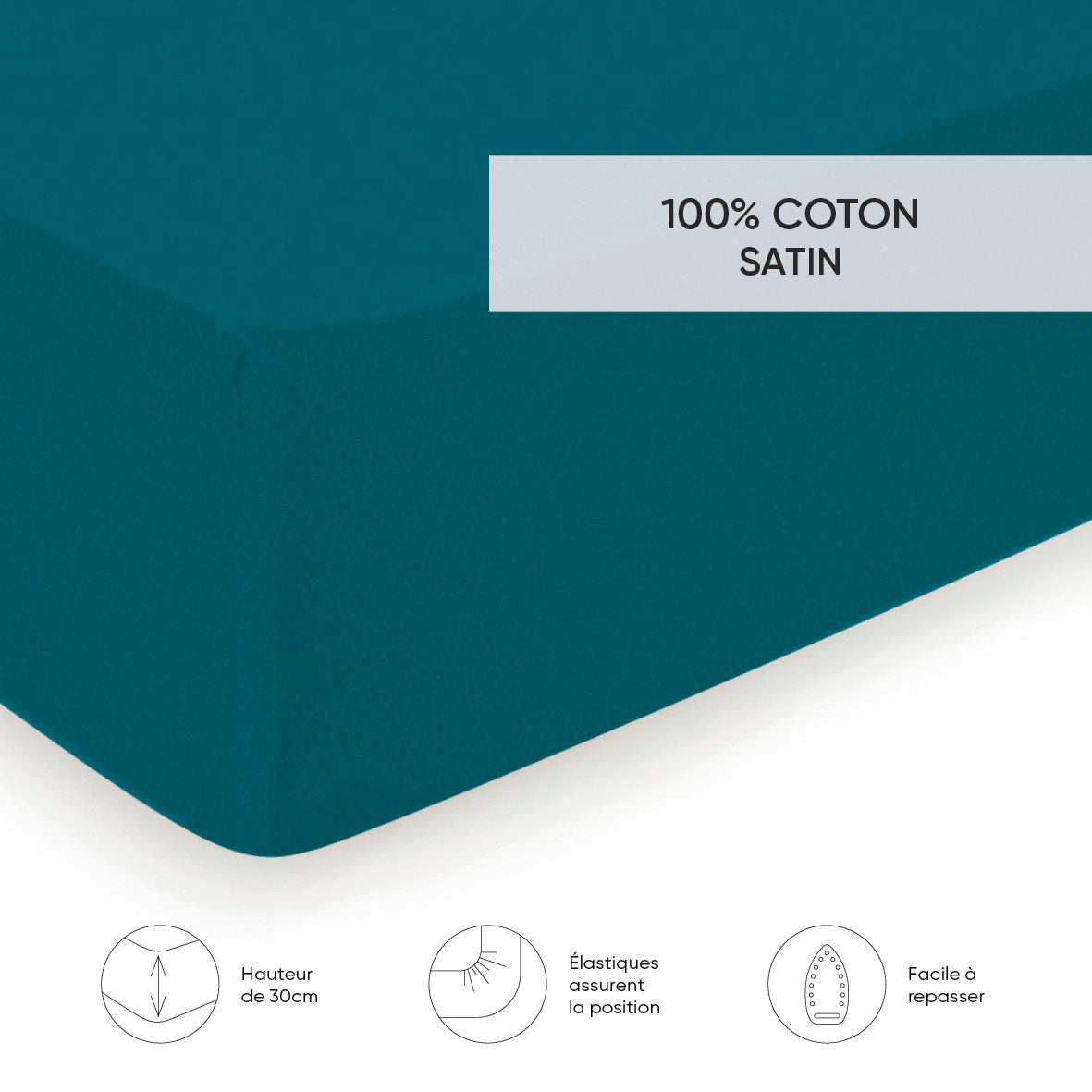 Fitted sheet cotton satin - Uni Green