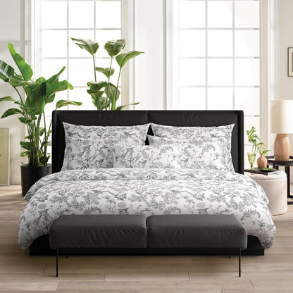 Duvet cover + pillowcase(s) cotton satin - Jardin du Colibri Black grey