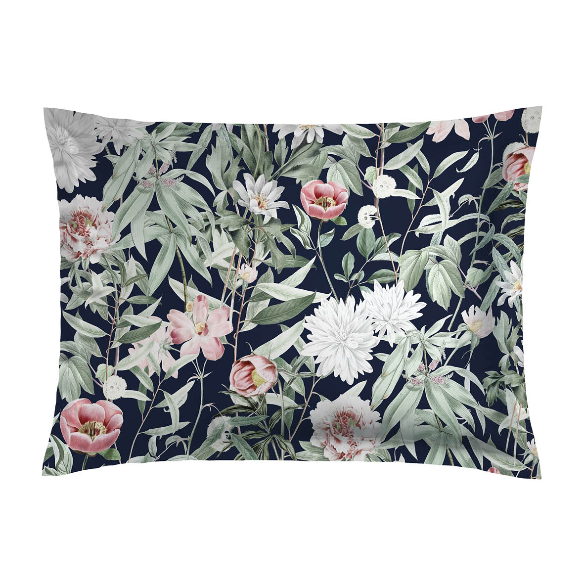 Pillowcase(s) cotton satin - Bouquet de nuit dark blue